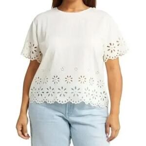 Madewell Linen Floral Eyelet Cream Crop Top (M)
